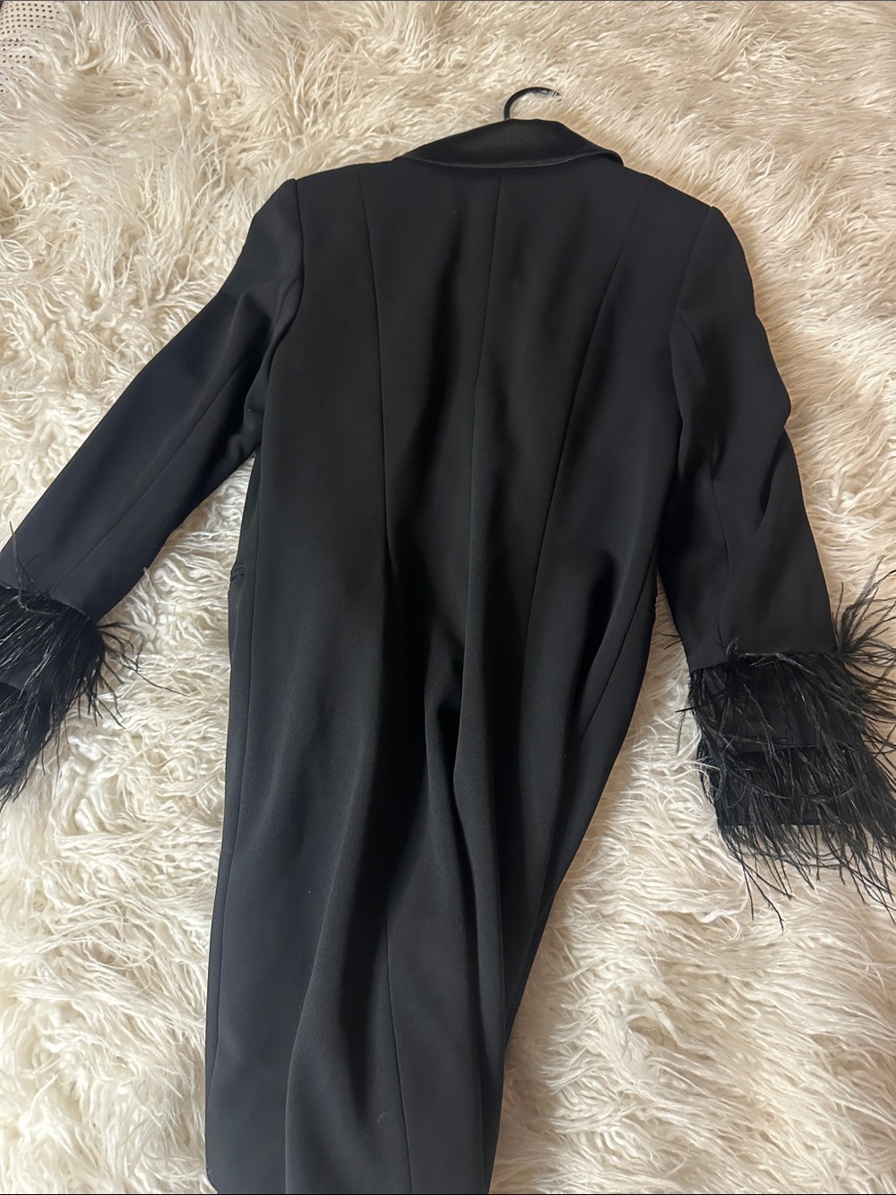 Aidan by Adrianna Papell Black Feather-Cuff fitted Blazer dress 4 - Picture 6 of 8
